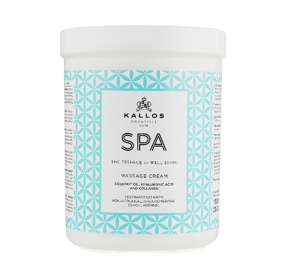 Kallos SPA Massage Cream حاوی روغن نارگیل، هیالورونیک اسید و کلاژن حجم ۱۰۰۰ میل